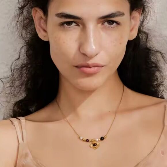 New 18k Gold SS Multicolor Beaded Necklace with  Pendant - Picture 8 of 8